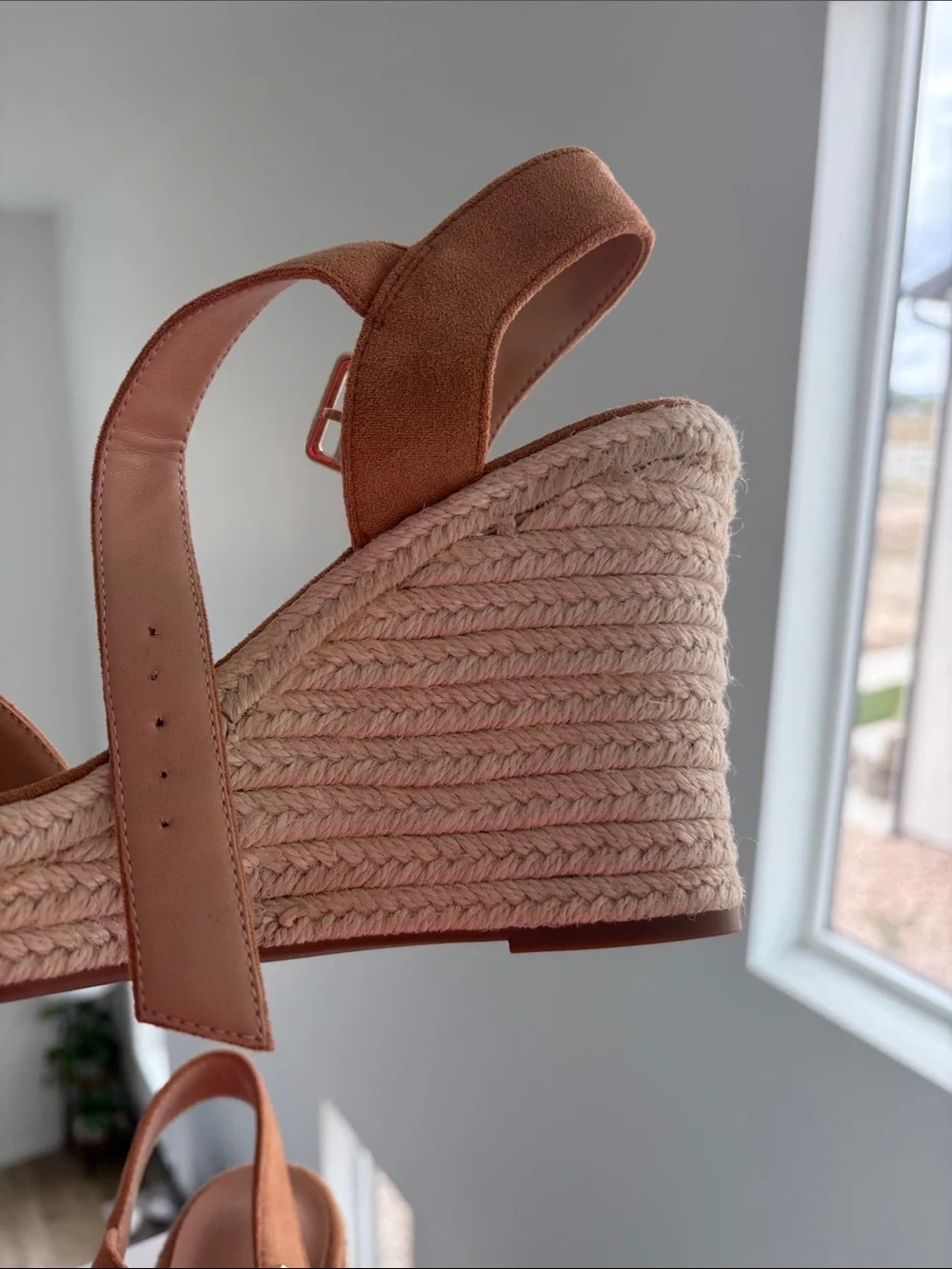 Suede Espadrille Wedge Sandals - Tan